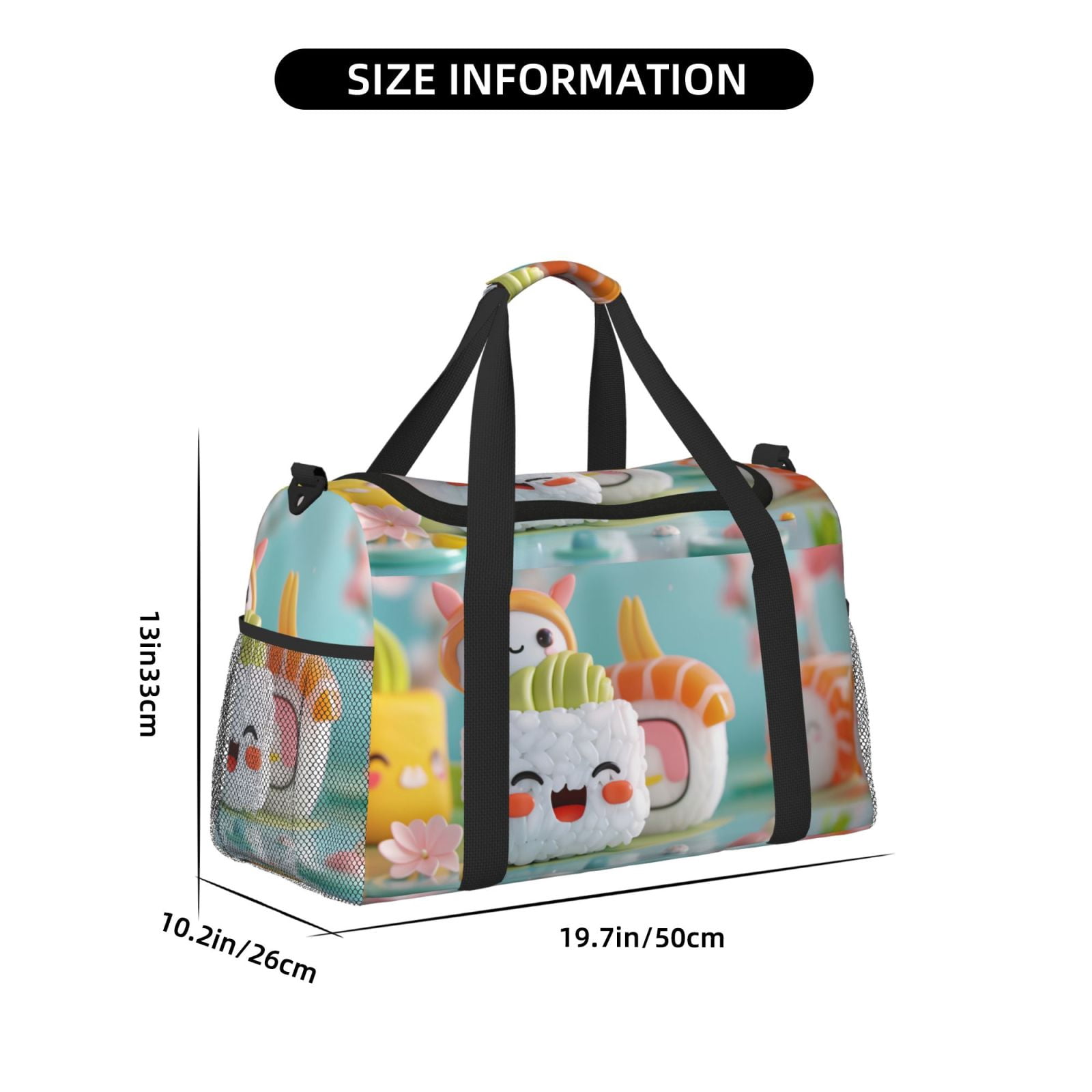 Fuzoiu Kawaii Sushi Characters Delight Print Travel Duffle Bag,Carry On Tote Bags,Duffel Bag,Sport Gym Bag, Hospital Bag for Labor and Delivery, Overnight Bag,Luggage Bag
