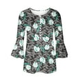 thumbnail image 5 of Blusa de verano para mujer con estampado de pliegues sexy y mangas 3/4 con cuello en V y botones OAVQHLG3B Store  lin121212, 5 of 5