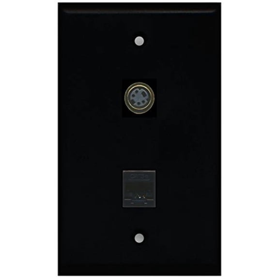 RiteAV - Black 1 Port S-Video 1 Port Cat5e Ethernet Black Wall Plate