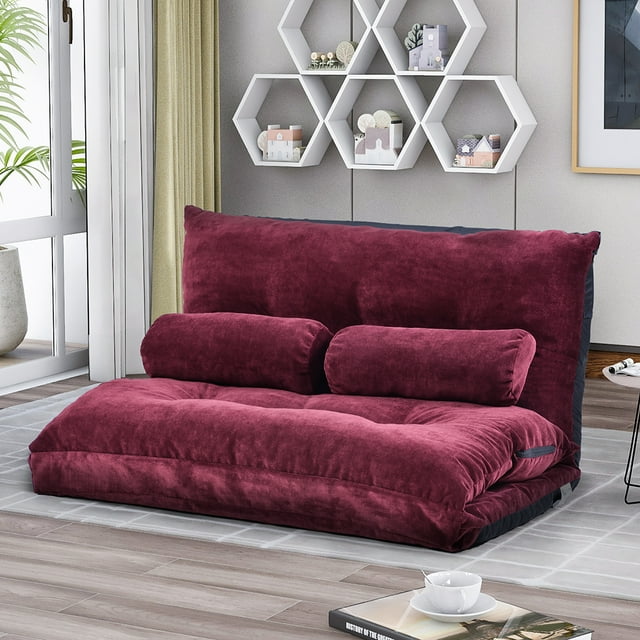Kepooman Folding Adjustable Futon Sofa with 2 Pillows for Living Room