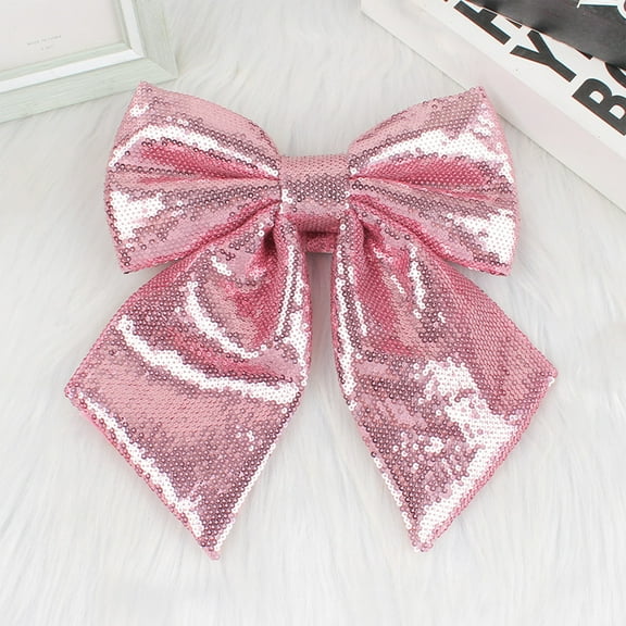 Large Glitter Christmas Bow, 10 Inch Sequin Wreath Bow for Xmas Tree, Christmas Tree Topper Decorations, Glitter Bow Ties, Elegant Bowknot Ornaments for Christmas Party Supplies (Pink)