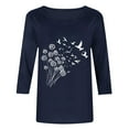 thumbnail image 4 of LYEAA Ladies 3/4 Sleeve V-Neck Tops Breathable Cotton Casual Solid Color T-Shirt Elastic Loungewear Comfortable Basic Tee for Yoga Home Navy L, 4 of 6