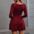 thumbnail image 7 of Bpmpbo Women's Long Sleeve Square Neck Dress Solid Color Tiered Hem Midi Dress with Ruffle Details for Evening Casual, 7 of 7