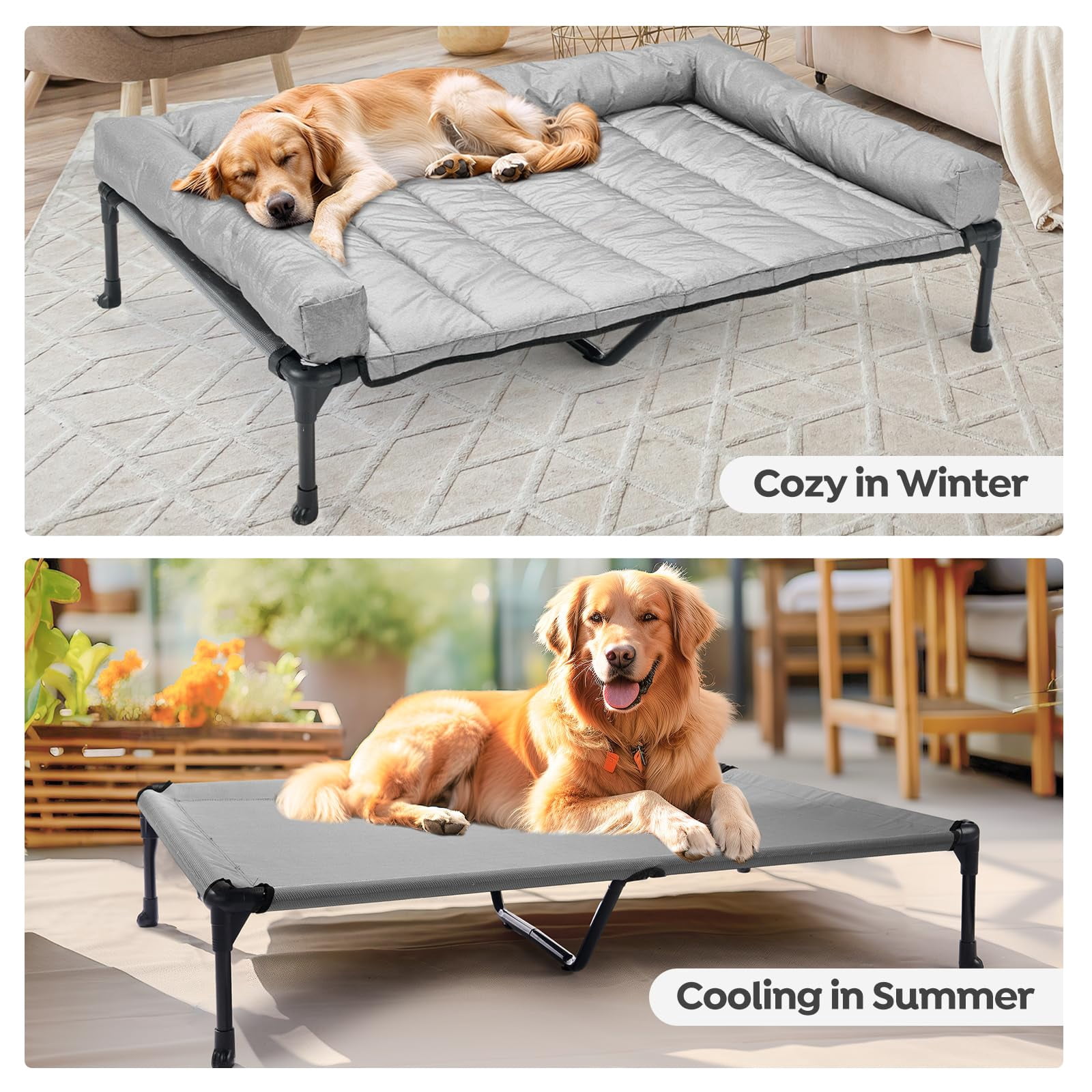 Elevated Dog Bed Add Removable Waterproof Bolster Cushion Mat  Raised Pet With Breathable Teslin Mesh No-slip Feet Couch For Indoor Outdoor 32x25inches Grey Cwc2331b
