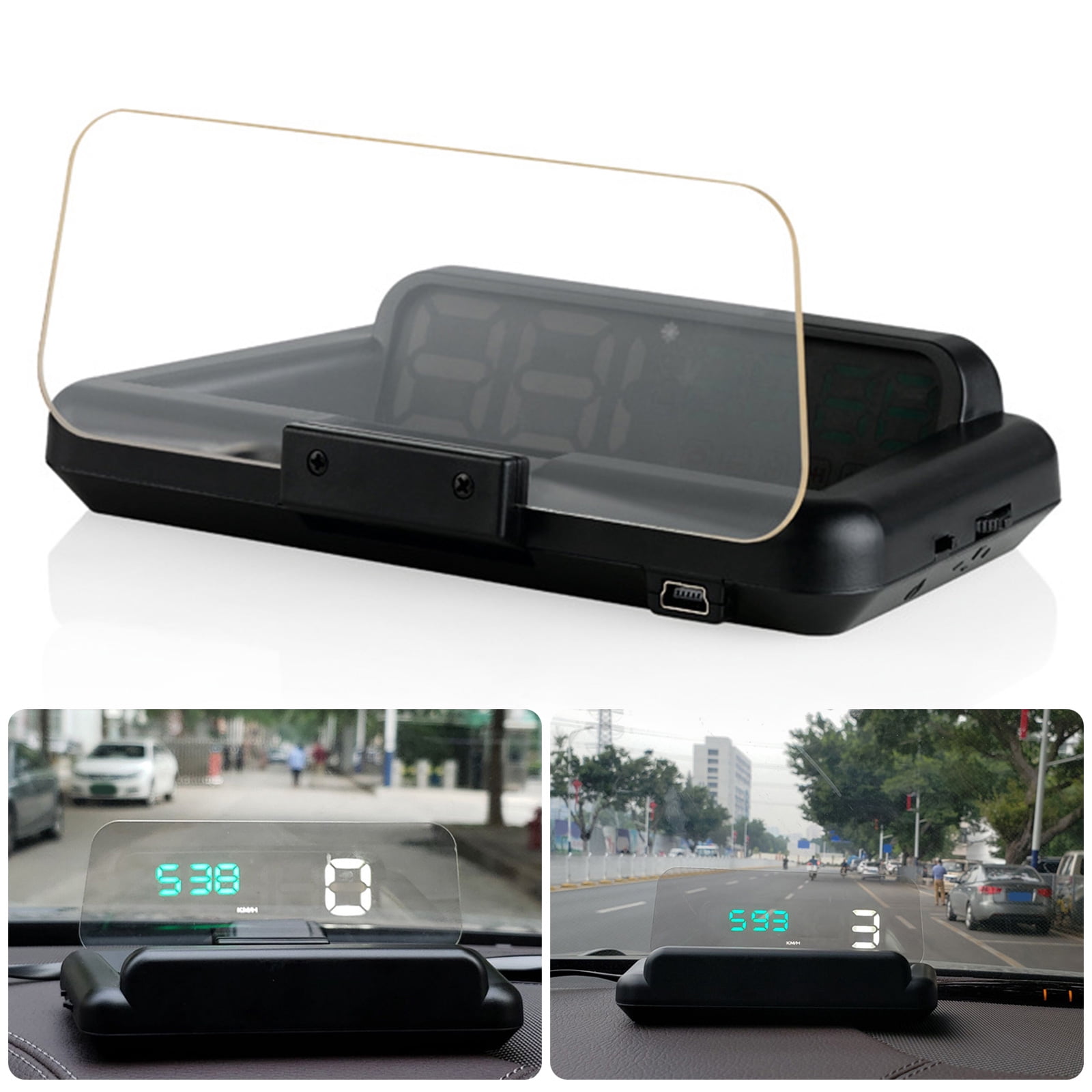 BIBABLYKE OBD HUD Head-Up Display Car Windshield Digital Speedometer Projector with MPH RPM Mileage Clock Driving Time Voltage