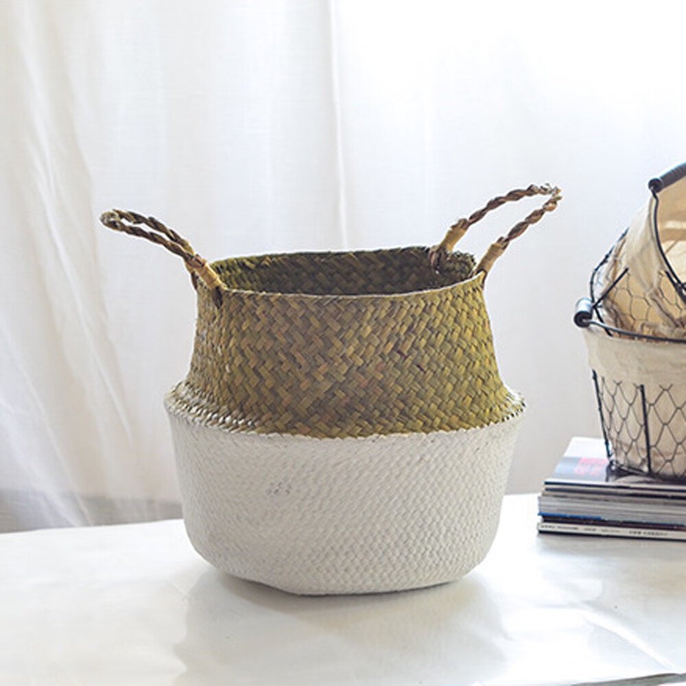 Cache-pot En Osier LINSINCH - Panier Pliable Blanc 27x24 Cm - Pour Décoration Végétale Intérieure - Idéal Jardinière Déco