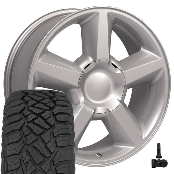 OE Wheels CV83 20 Inch Rims and Tires Fit Tahoe Style 6x139.7 20x8.5 Gloss Silver - Hollander 5308 - TerraMax RT 275/55-20 (Set of 4)