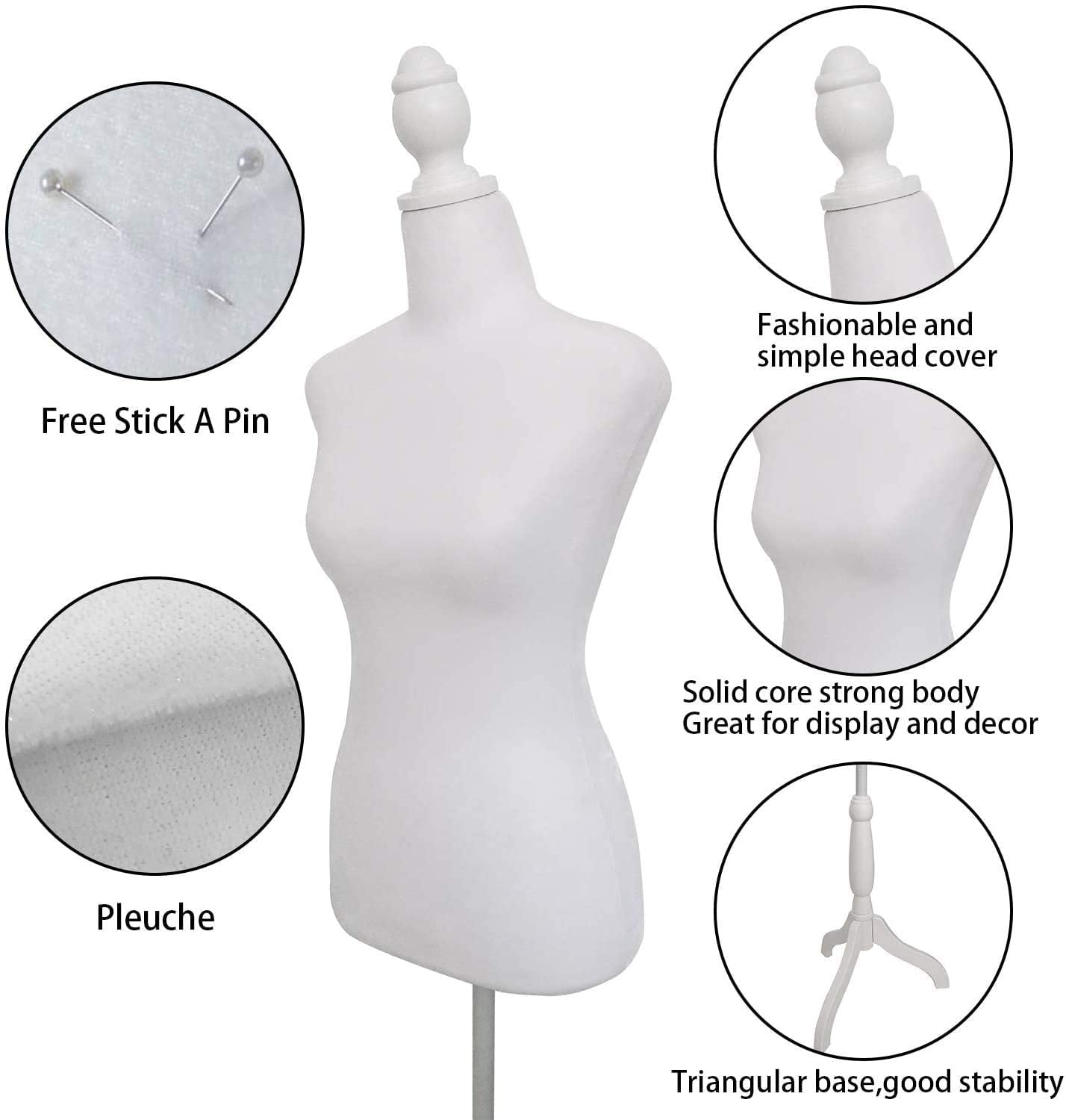 White Female Dress Form Mannequin Torso Body with White Adjustable Tripod Stand Dress Jewelry Display 