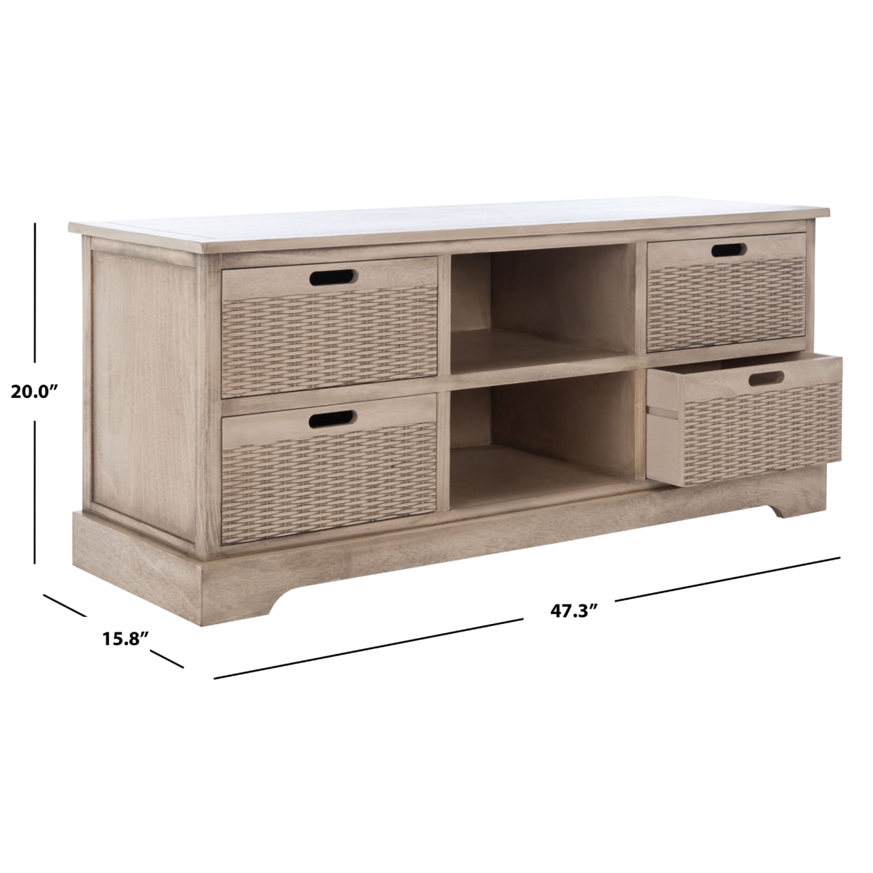 SAFAVIEH Landers Amish 4 Drawer Rectangle Media Stand, Sand (47.3 in. W x 15.8 in. D x 20 in. H)