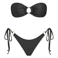 thumbnail image 1 of Swimsuits Women Solid Color Strapless Backless Gathering Separate Bikini Black Bathing Suits for Women L, 1 of 3