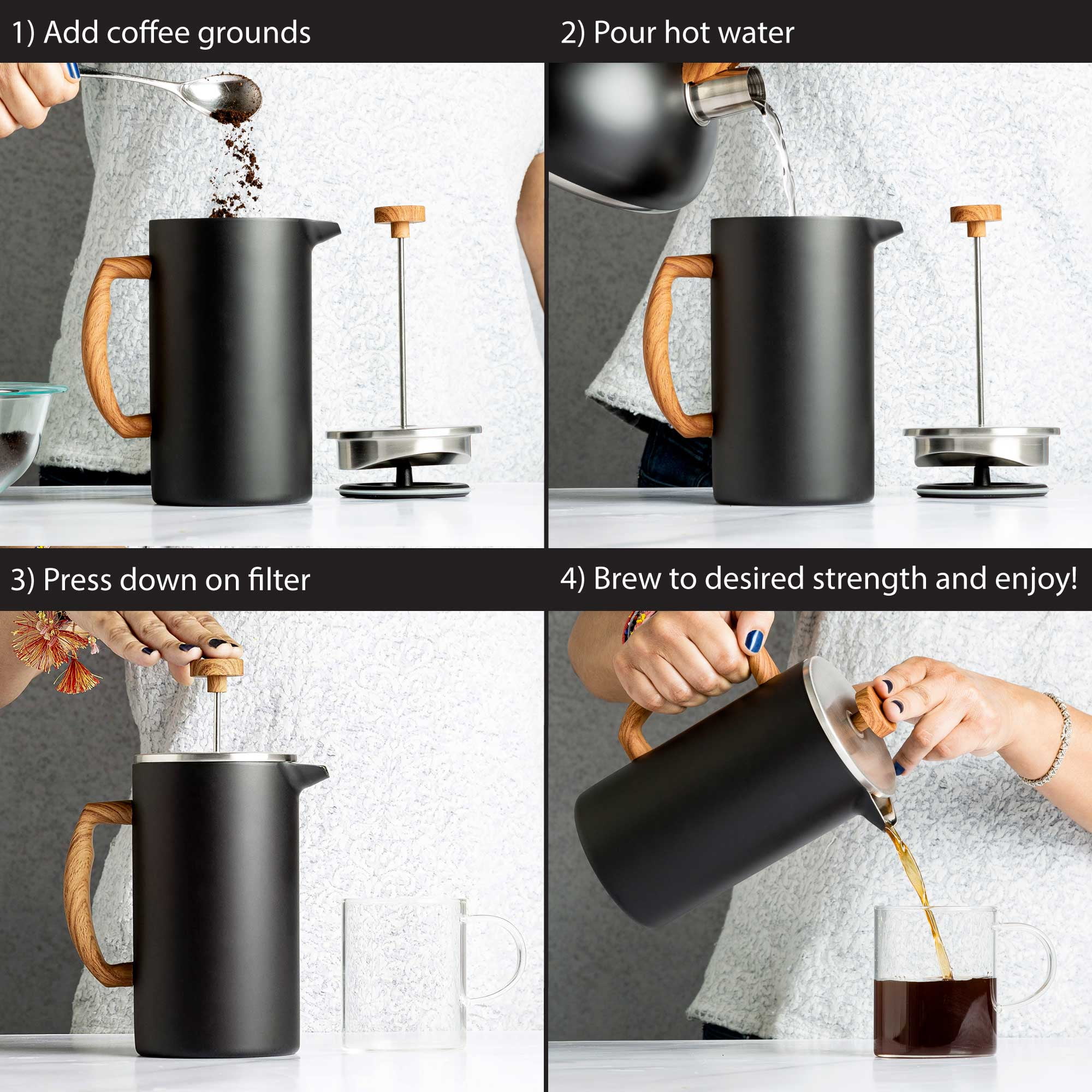 Primula Grant Double Wall Stainless Steel Coffee Press, 64 oz., Matte Black