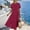 Wine, variant on Danhjin Women's Summer Short Sleeve Linen Flowy Crewneck Dress Casual Loose A-Line Midi Long Beach With Hem Dress Vacation Outfits Wrinkle-Free Button Down