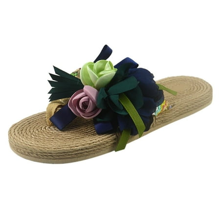 

Summer Sandals for Women Women Weave Beach Breathable Sandals Home Slipper Flowers Flip-Flops Flat Shoes Cloth