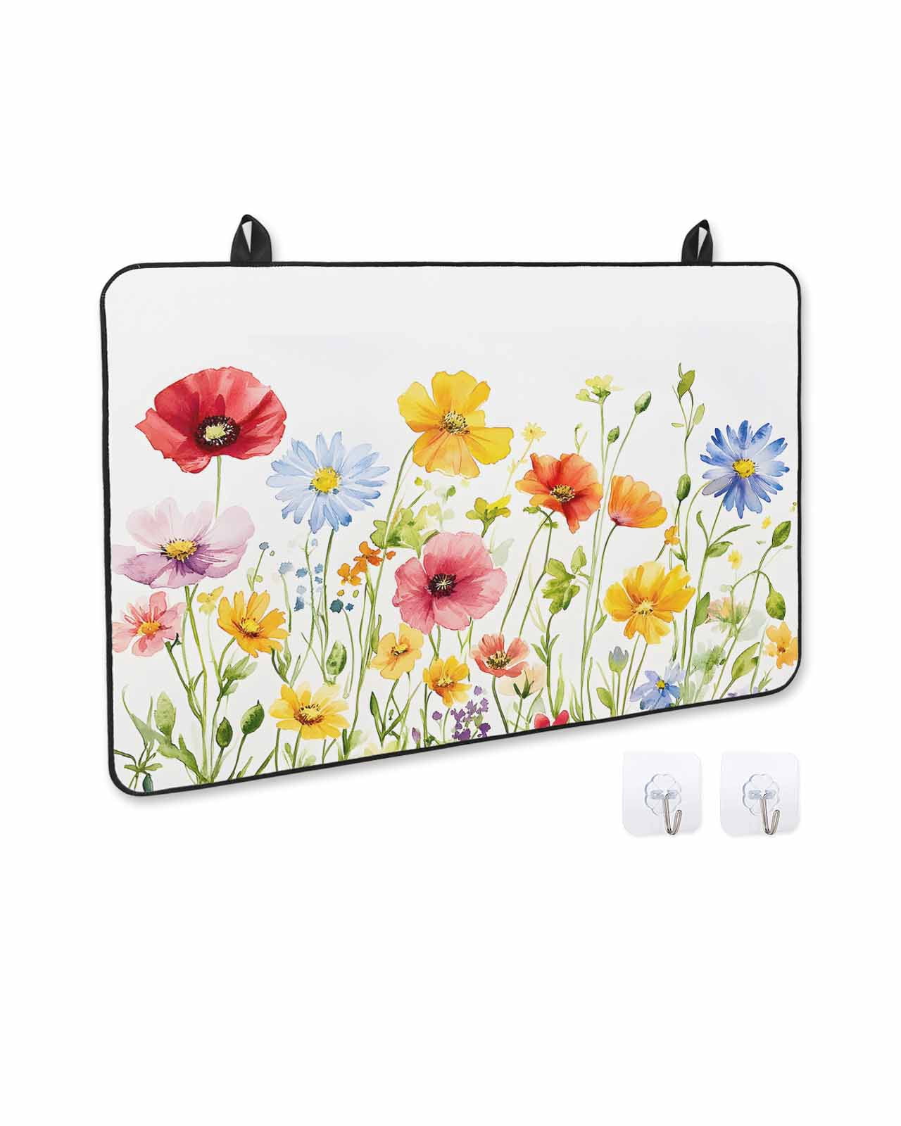 nqOlkjepod Large Induction Cooktop Protector Mat 24"x21", Watercolor Flowers Stove Top Covers for Electric Stove, Daisy Purple Orange Blue Floral Stove Burner Cover Mats, Glass Top Stove Cover