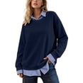 thumbnail image 3 of Mock Neck Sweatshirt Nelozsy Women's Fake Two Piece Striped Sweatshirt Long Sleeve Fall For 2026 Dark Blue M, 3 of 9