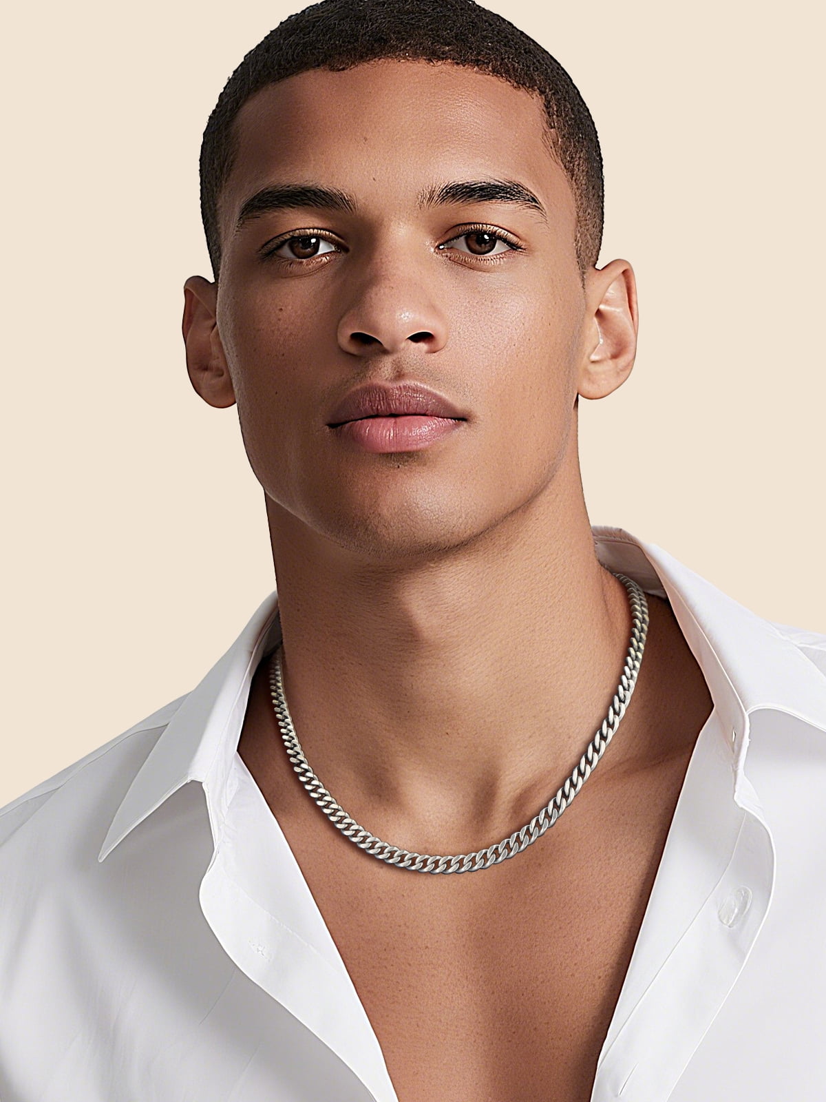 FaithHeart Cuban Link Chain Necklace for Men Stainless Steel Silver Jewelry Gift with Card To My Son Birthday Christmas Graduation 7mm 20"