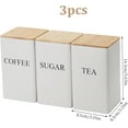 thumbnail image 3 of Coffee Tea Sugar Container Set of 3 Iron Tea Coffee Sugar Canister Set with Airtight Bamboo Lid and Name Marker Simple Square White Coffee Tea Sugar Container Set, 3 of 7