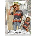thumbnail image 6 of HUBERY Women Stripe Printed Contrast Color Split Hem Round Neck Short Sleeve Top, 6 of 7
