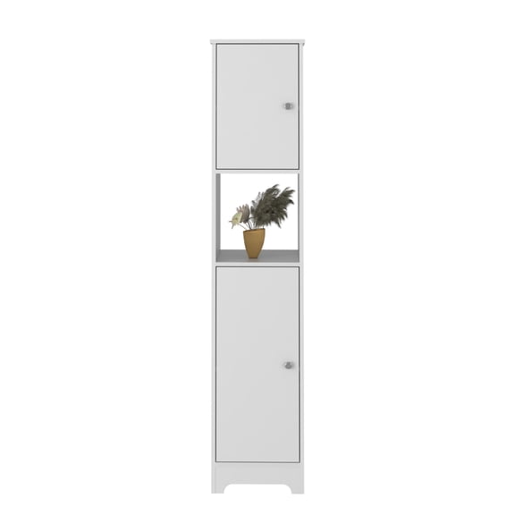 Nmkwnr Tall Storage Cabinet with 4 Inner Shelves and 1 Open Shelf, 2 Doors Storage Cabinet for Living Room, Bathroom, White