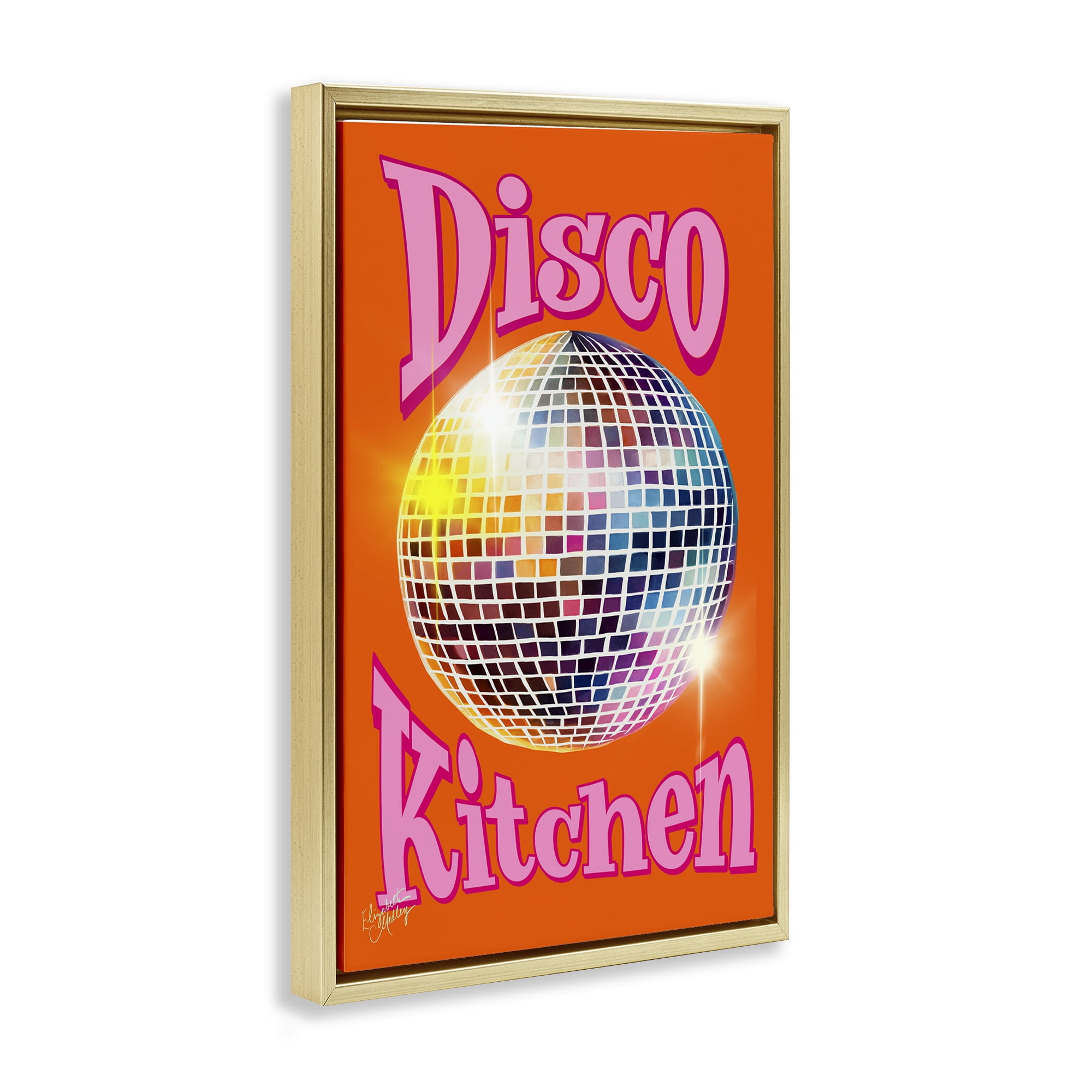 Stupell Industries Groovy Disco Kitchen Performing Arts Painting Gold Floater Framed Art Print Wall Art, 21 x 31
