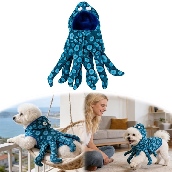 Funny Octopus for Dogs and Cats with Adjustable Hat and Cape, Halloween Pet Outfit for Small Medium Large Pets, Puppy Kitten Dress Up Clothes, Pet Apparel and Accessories