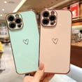 thumbnail image 2 of Dteck Compatible with iPhone 13 Pro Case, Luxury Plating Love Heart Phone Case, Cute Side Small Love Pattern Soft TPU Shockproof Full Camera Lens Protective Case for iPhone 13 Pro,Mint, 2 of 8