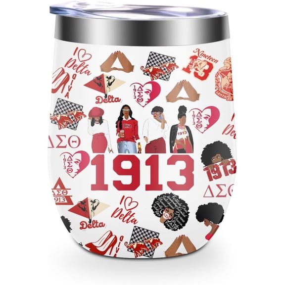 Sorority Gifts for Women DST Cup Delta 1913 Sigma Theta Paraphernal Gifts 12 oz Stainless Steel Coffee Wine Tumbler Cup with Lid
