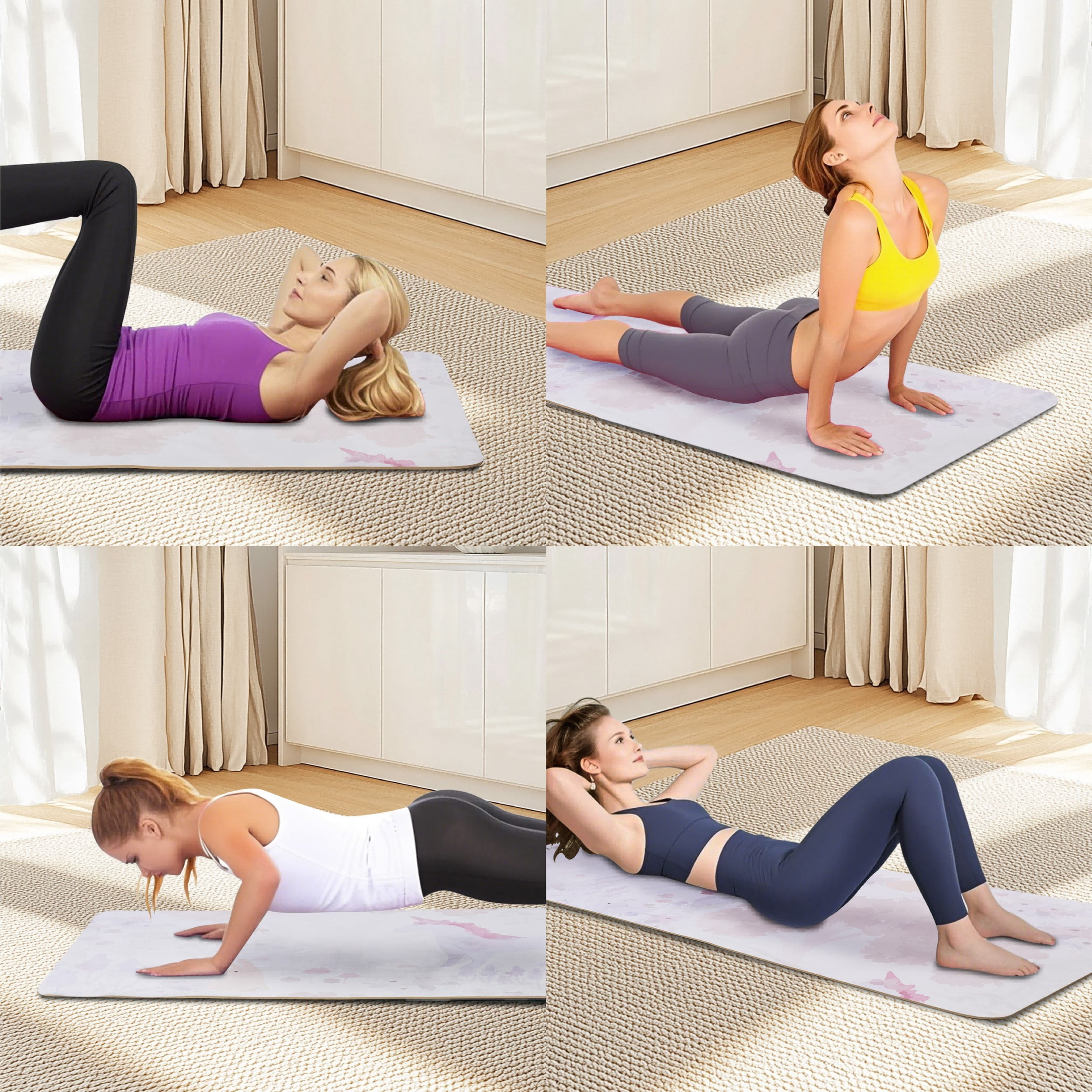 Avobird Yoga Mat, Non-Slip Design, Professional TPE Exericise Mat,72" x 24" 5mm Thick, Multi-Purpose Workout Mat for Women, Pilates Fitness and Floor Exercises(Pink Flower)