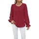 thumbnail image 3 of Camisa de Holgada de Larga con Cuello Redondo y Color Liso para Mujer, Elegante y A . Vino Tinto L, 3 of 10