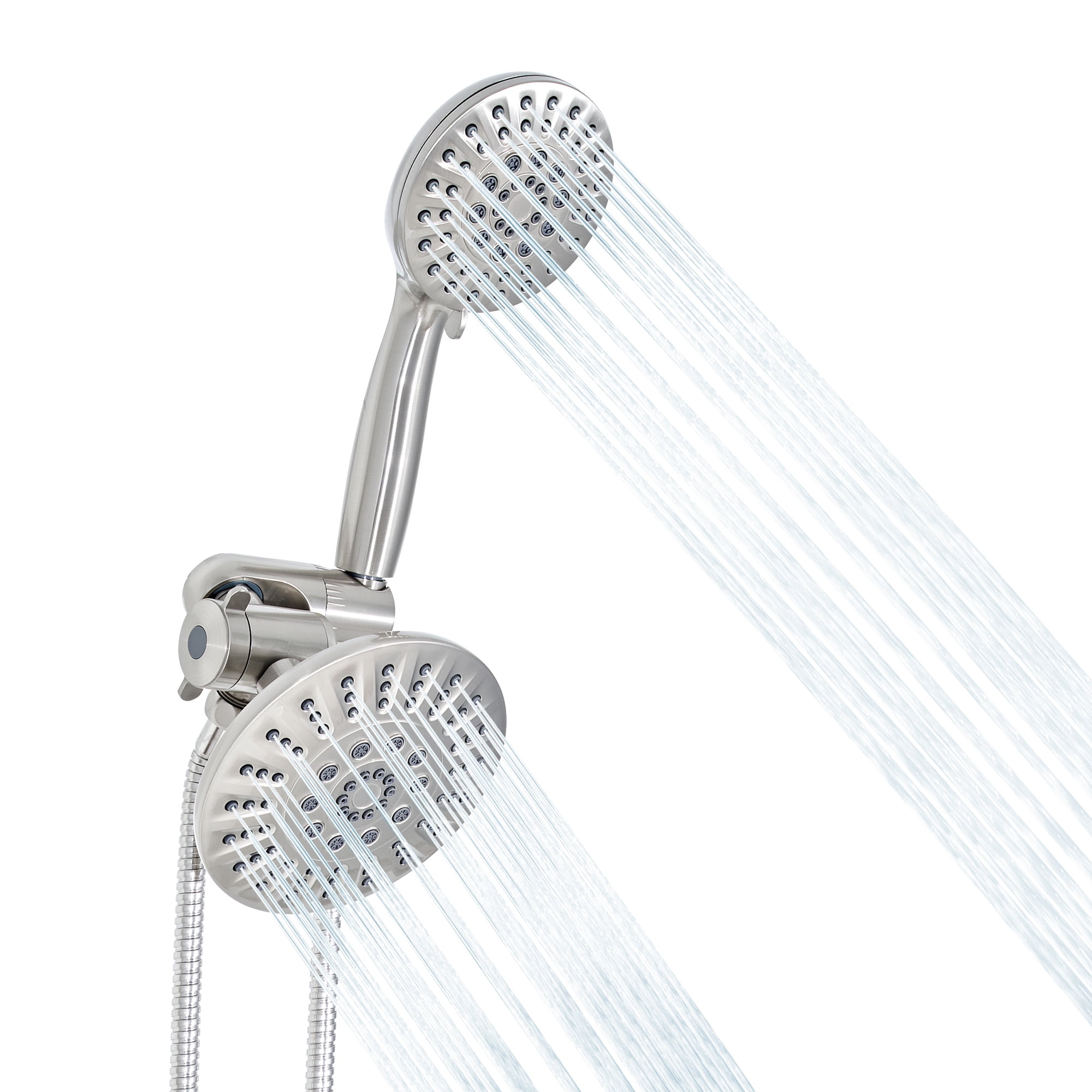 Akicon 2-in-1 Dual Shower Head, 6-Setting High Pressure Rain Shower Head with Handheld Spray, Round Showerhead with Adjustable Angle, Anti-Clog Nozzles for Bathroom, 2.5 GPM Flow Rate