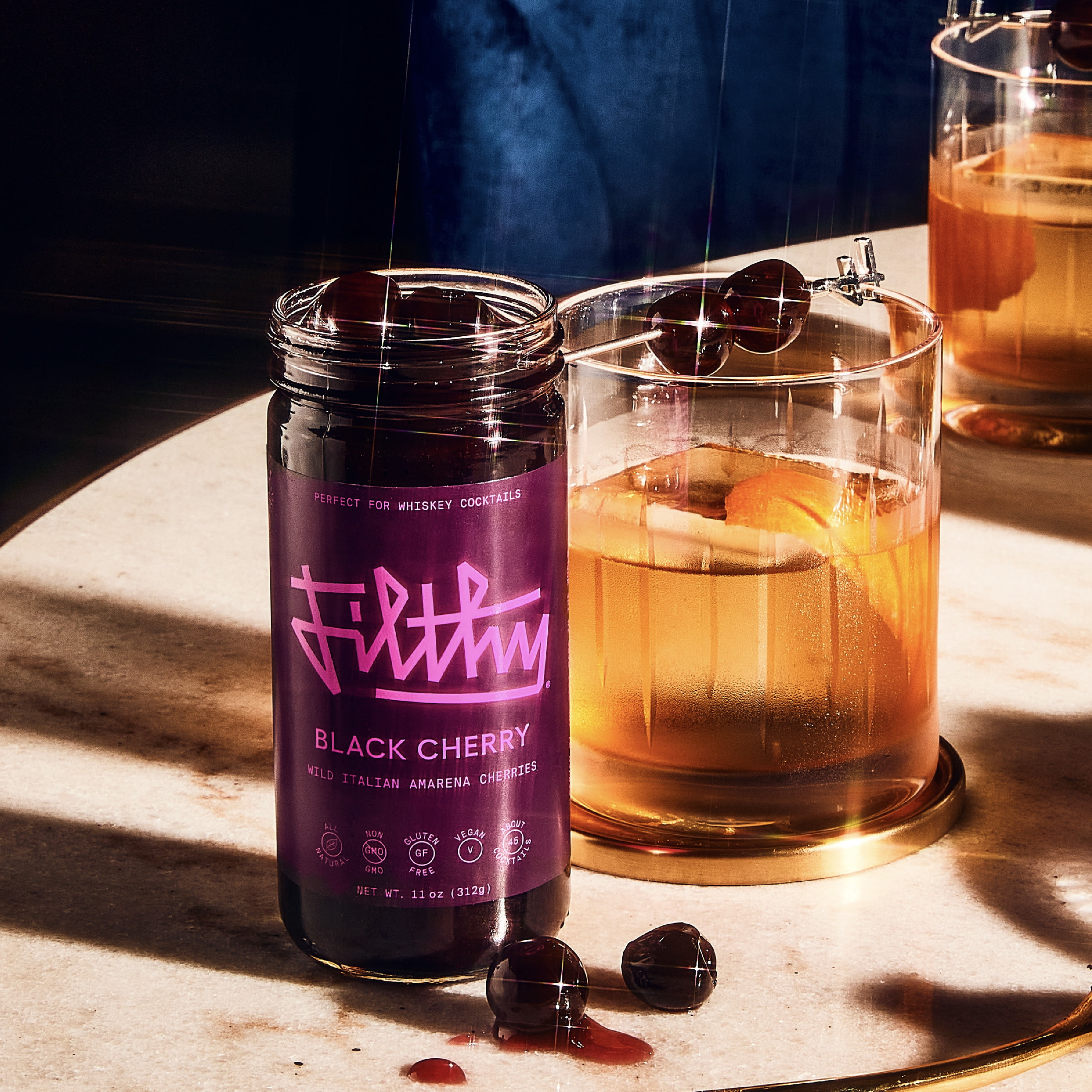 Filthy® Black Amarena Cherry Jar, Premium Cocktail Cherry Garnish, 11 oz jar (2-Pack)