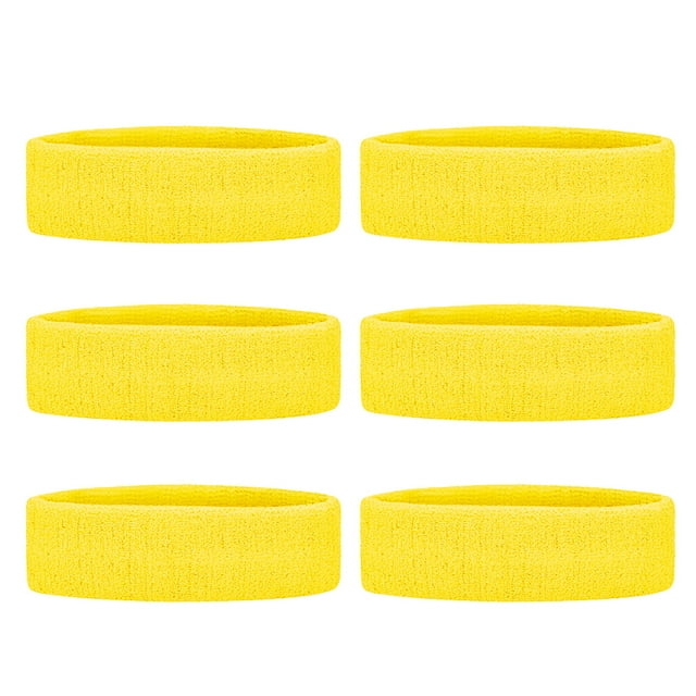 GOGO 6 Pieces Sports Headbands Terry Cloth Sweat Absorbing Head Band Yellow