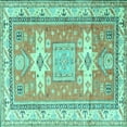 thumbnail image 1 of Ahgly Company Indoor Square Geometric Turquoise Blue Traditional Area Rugs, 4' Square, 1 of 4