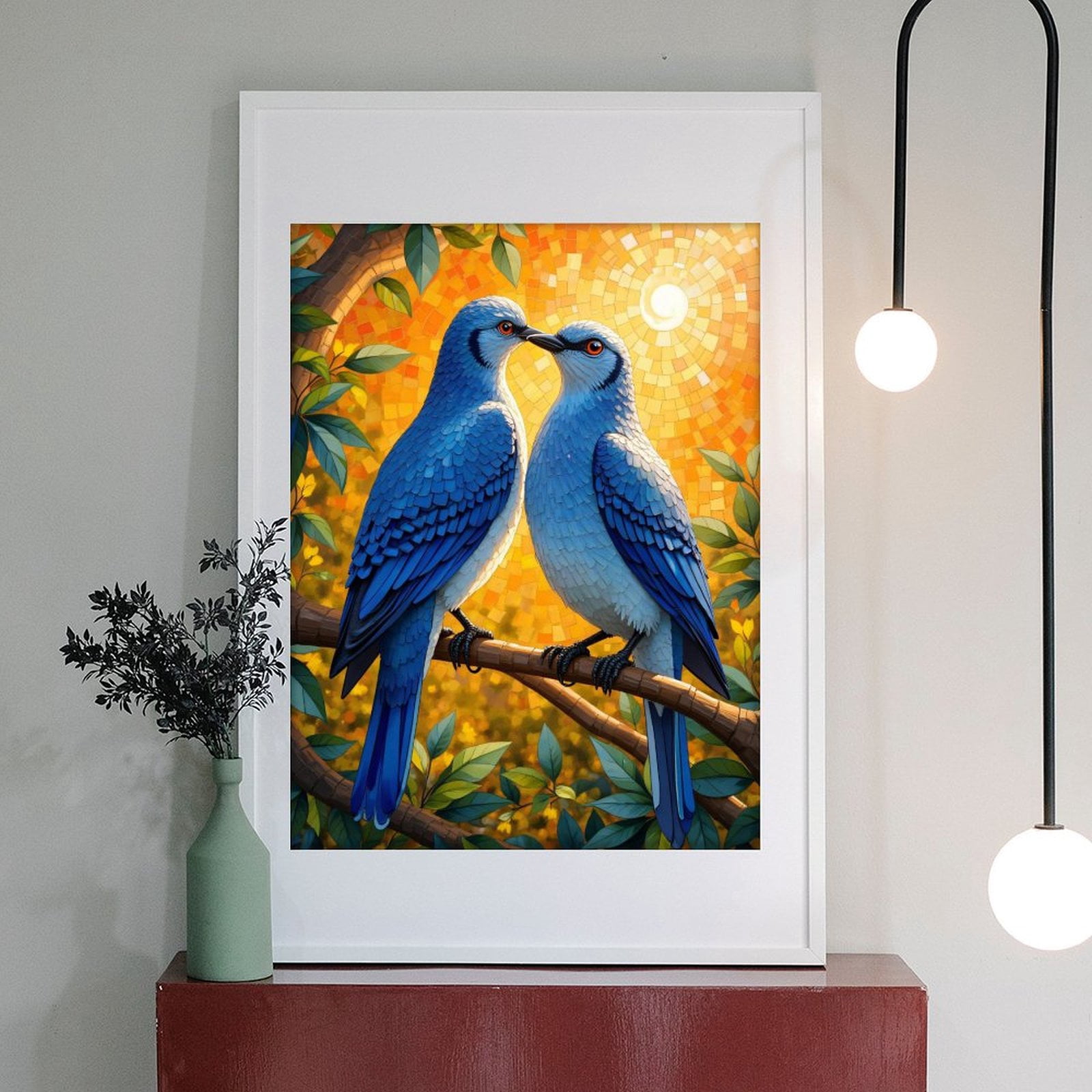 Diamond Art Kit for Adults, Birds On Branch Vibrant Mosaic Sun Diamond Painting for Adults Beginners, 5D DIY Diamond Art Painting Kits, Colorful Diamond Painting Craft for Home Decor 12x16