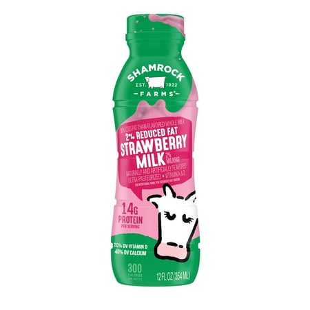 Shamrock Farms Reduced Fat, Strawberry Milk, 12 oz Bottle
