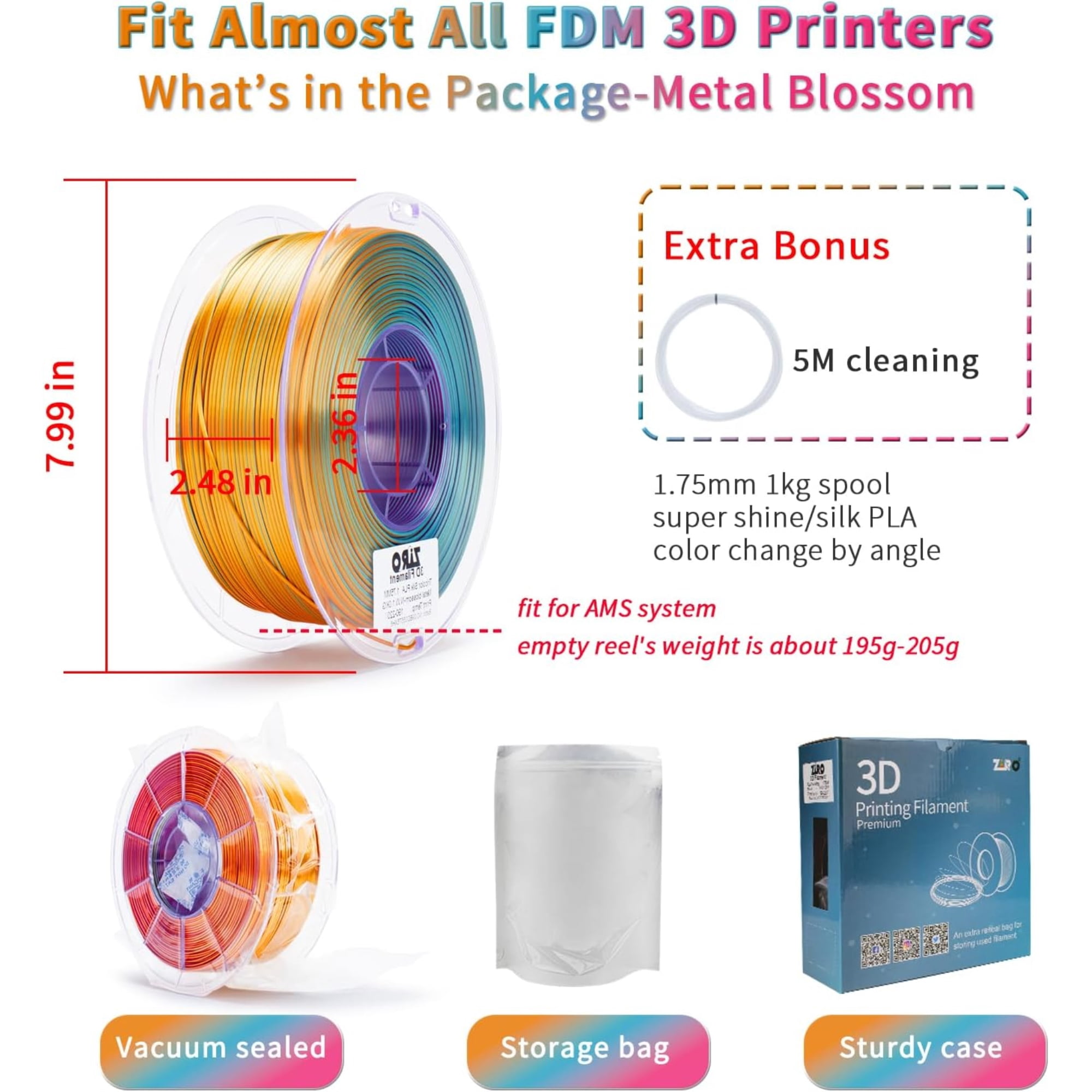 Ziro 3D Tri-color Silk PLA 1.75mm  1kg, Metal Blossom
