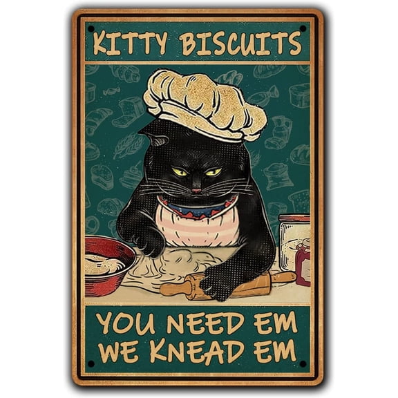Vintage Black Cat Wall Decor Funny Kitchen Retro Metal Sign Cats Wall Art Tin Signs Cat Home Decor For Cat Lovers Kitty Biscuits You Need We Knead Sign Aesthetic Poster 8x12 Inch