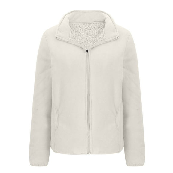 HAPIMO Women's Long Sleeve Jacket Casual Comfy Lapel Collar Zip Up Jacket Coat Solid Pocket Coat Fall Winter Fleece Lined Warm Outerwear Beige XXXL