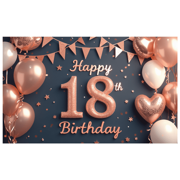 Rose Gold Decorative Happy Birthday Banner Celebration Balloon Festive Glitter Confetti Birthday Party Backdrop for Milestone Event Indoor Party Decoration Photo Prop