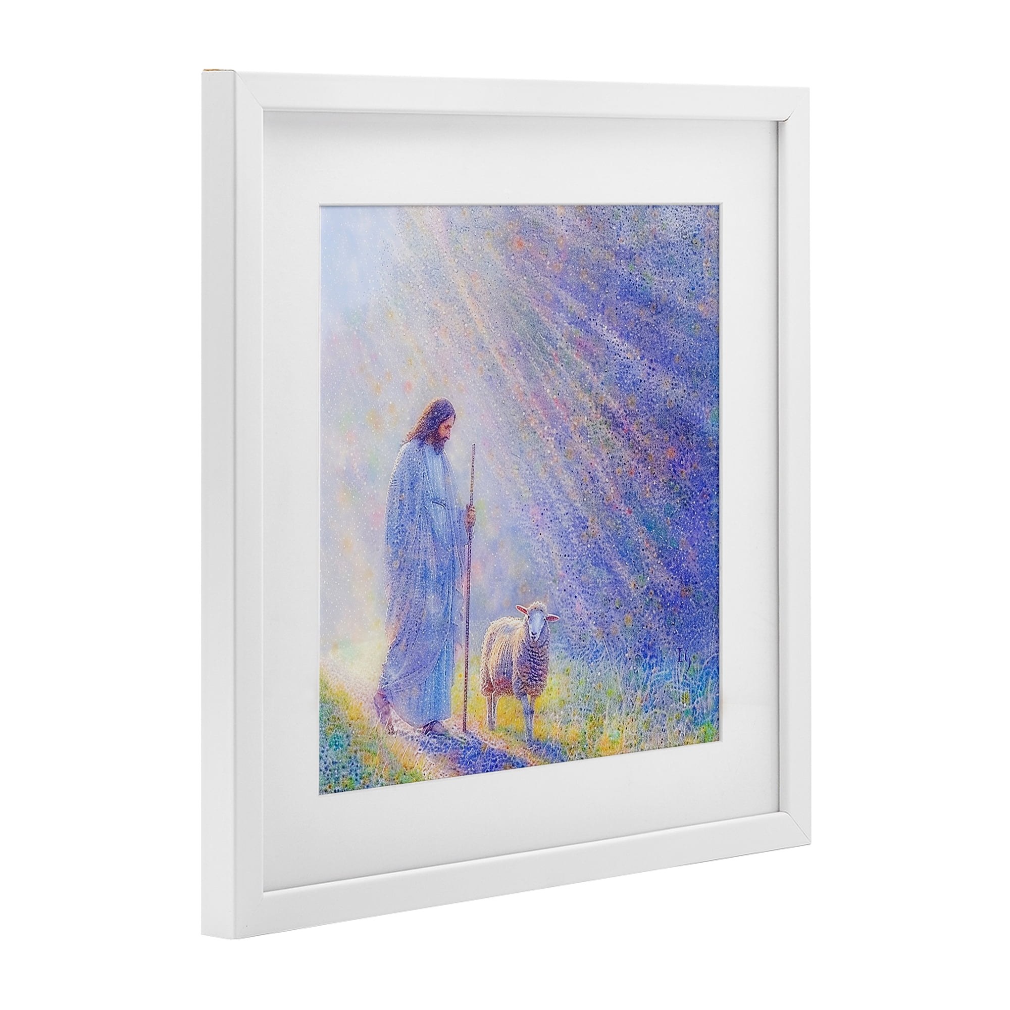 Guiding Light Shepherd White Framed Print Under Glass, design by Ivan Guaderrama