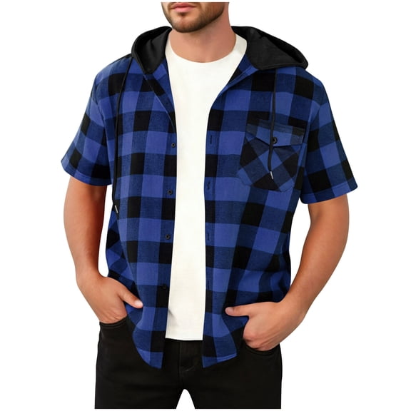 CYiJun George Button Down Shirts for Men Summer Casual Short Sleeves Flannel Hoodie Plaid Shirt