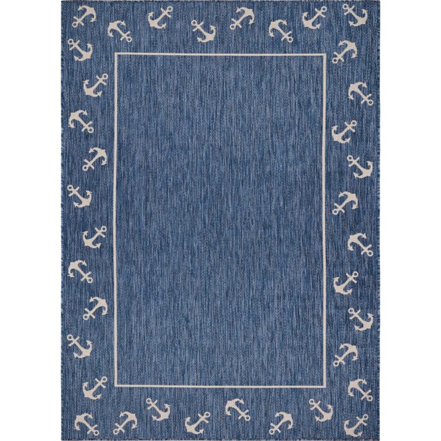 homeroots home decor 396118 5’ x 7’ Navy Anchor Indoor Outdoor Area Rug