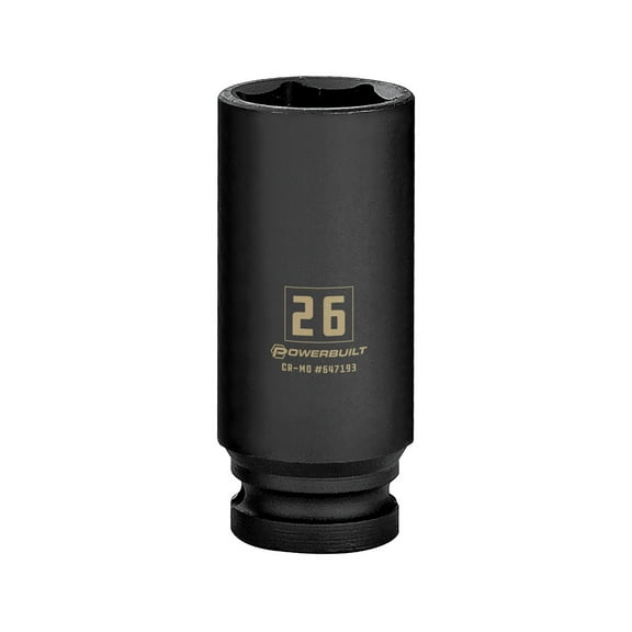 Powerbuilt 1/2 Inch Drive x 26 MM 6 Point Deep Impact Socket - 647193