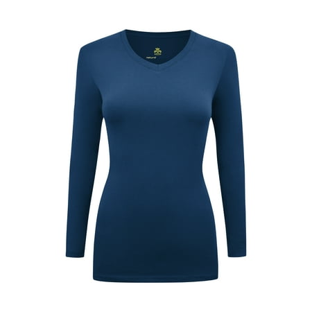 

WOMENS LONG SLEEVE V-NECK T SHIRT WITH SUPER-SOFT STRETCH FABRIC