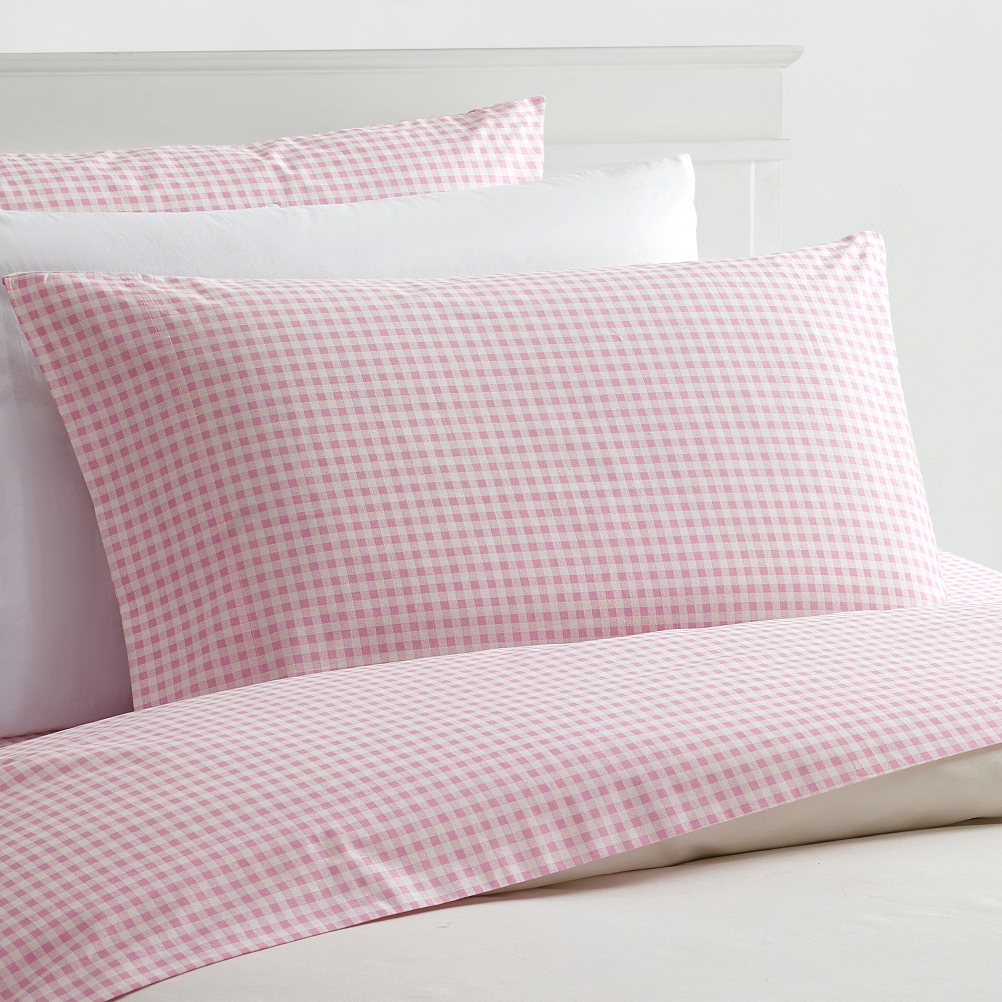 Laurel & Mayfair Gingham Printed 250tc 100% Cotton Percale Pink 4-Piece Sheet Set, Queen