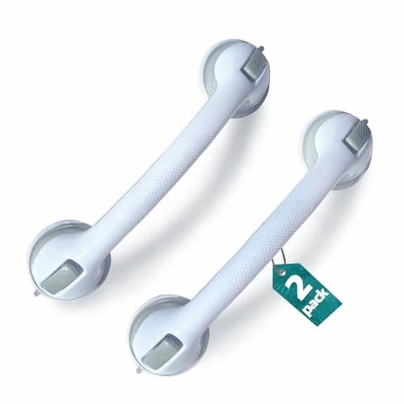 2 Pack Heavy-Duty Shower Grab Bars - 16.5 Inch Grey Suction Bar Handles for Elderly,Seniors,Handicap,Safety Balance Assist Grip for Bathroom,Toilet - Anti-Slip,Shower Handles Hand Rail