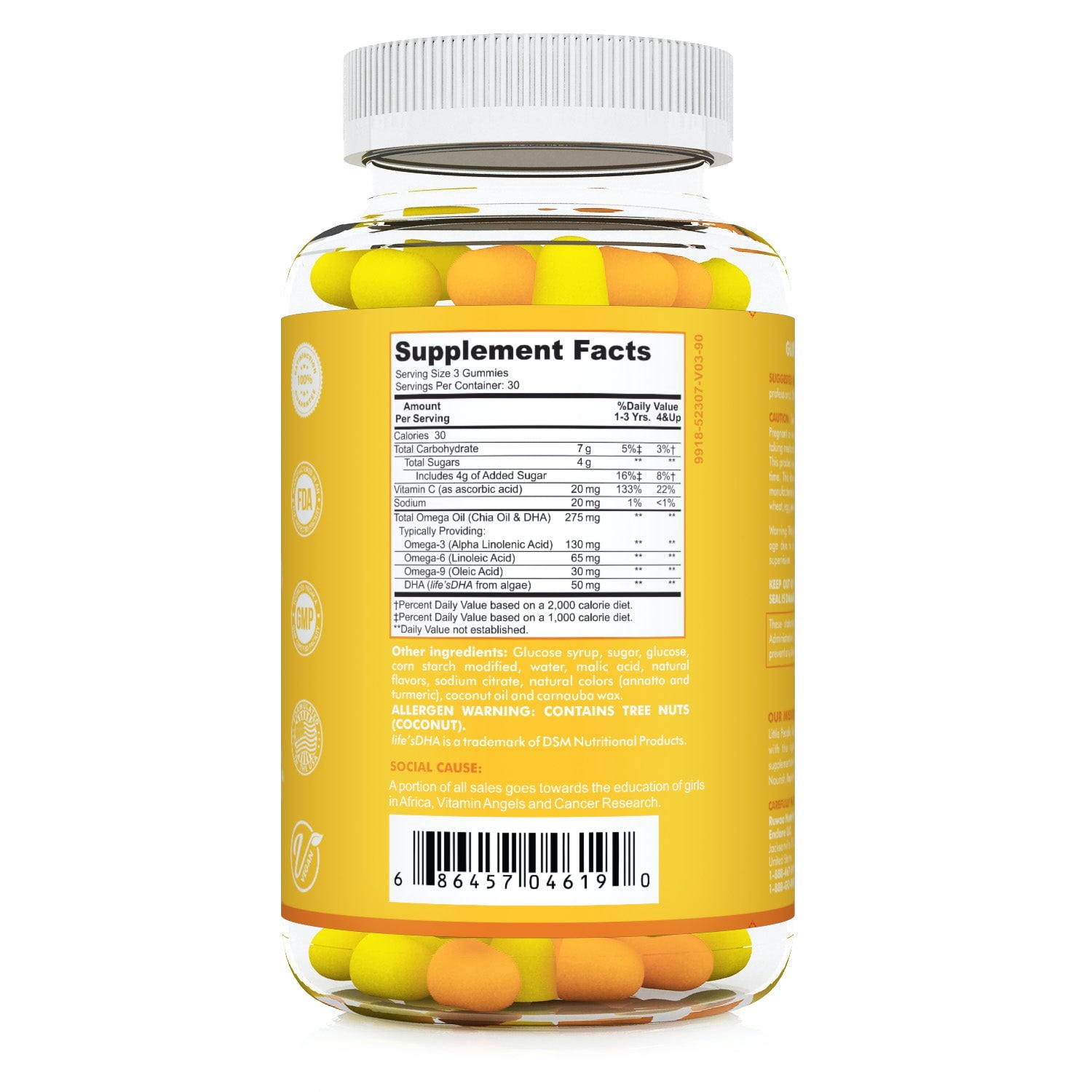 Ruwaa Nutrition Omega 3-6-9 + DHA Gummies, Cognitive Nootropics, Vegetarian, 90 Count