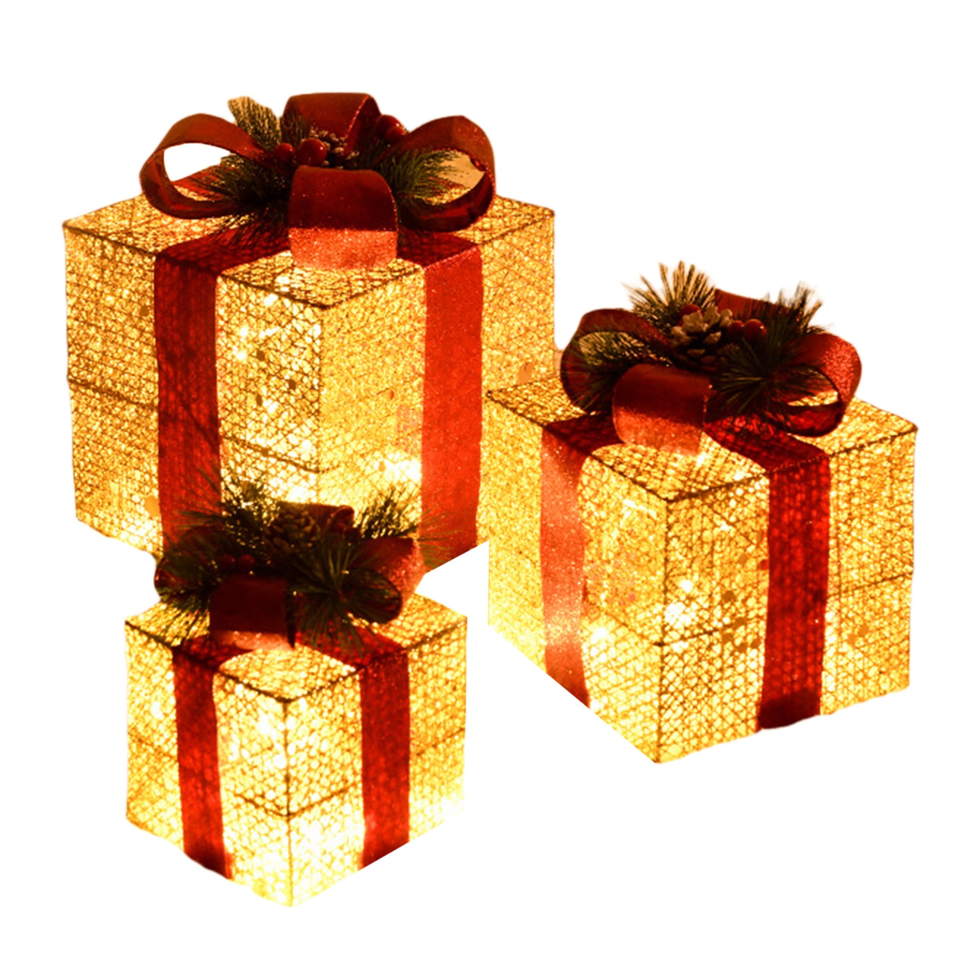 Sunisery 3Pcs Christmas Lighted Gift Boxes, 60 LED Light Up Christmas