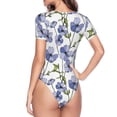 thumbnail image 3 of Uemuo Blue Flax Flowers Pattern Women's One Piece Short Sleeve Swimsuit Rash Guard Surfing Modest Quick-drying Swimsuit Beach Essentials-Small, 3 of 9