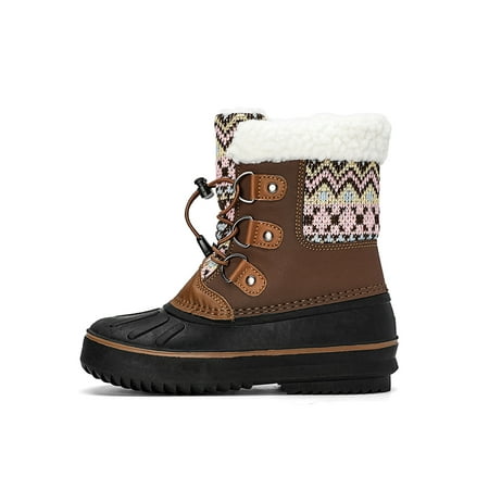 

Eloshman Kids Breathable Warm Lined Winter Shoes Hiking Non-Slip Pull On Mid-Calf Boot Comfort Snow Duck Boots Brown 1Y